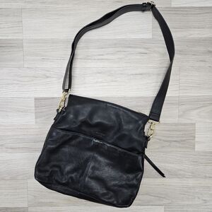 MARGOT Womens Black Leather Fold Over Triple Compartment Crossbody Bag Purse
